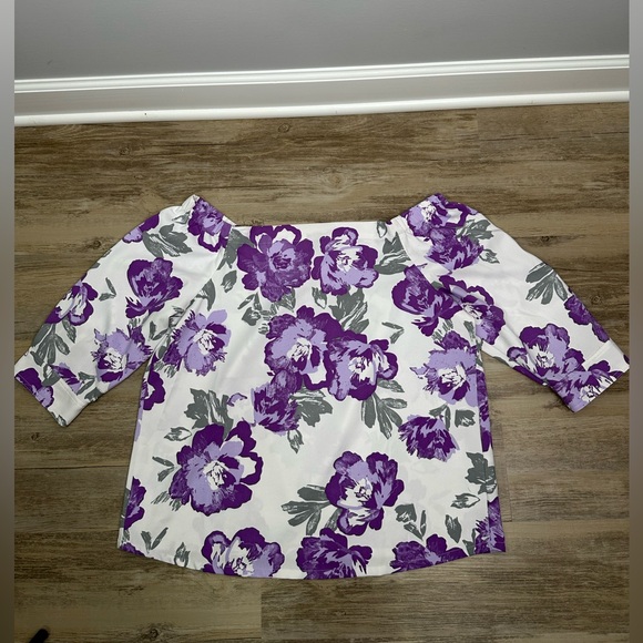 Banana Republic Lavendar Floral Off Shoulder Top Blouse Large - Picture 3 of 8